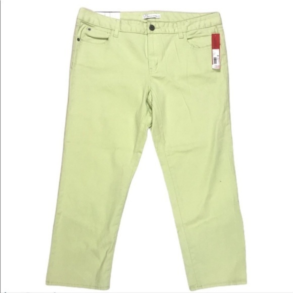 NWT French‎ Connection 16 UK Style lime green crop higher rise stretchy jeans